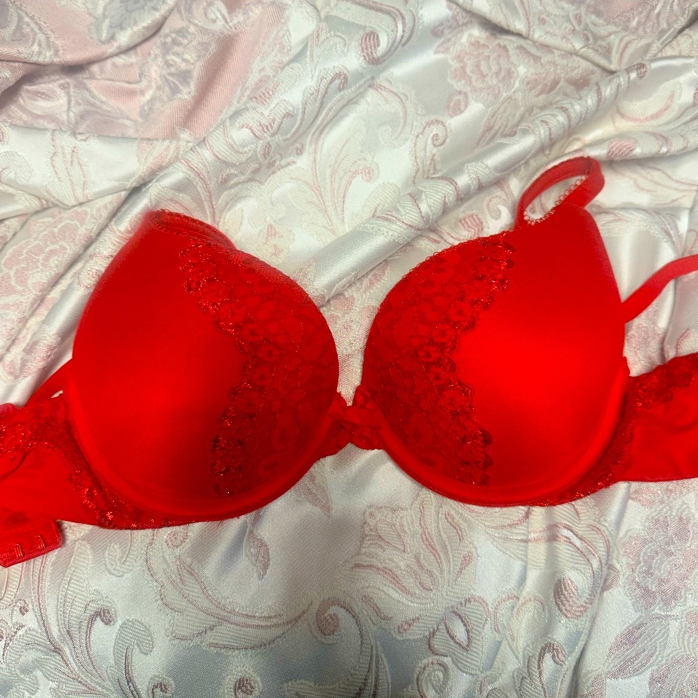 Red Victoria’s Secret perfect shape lace bra